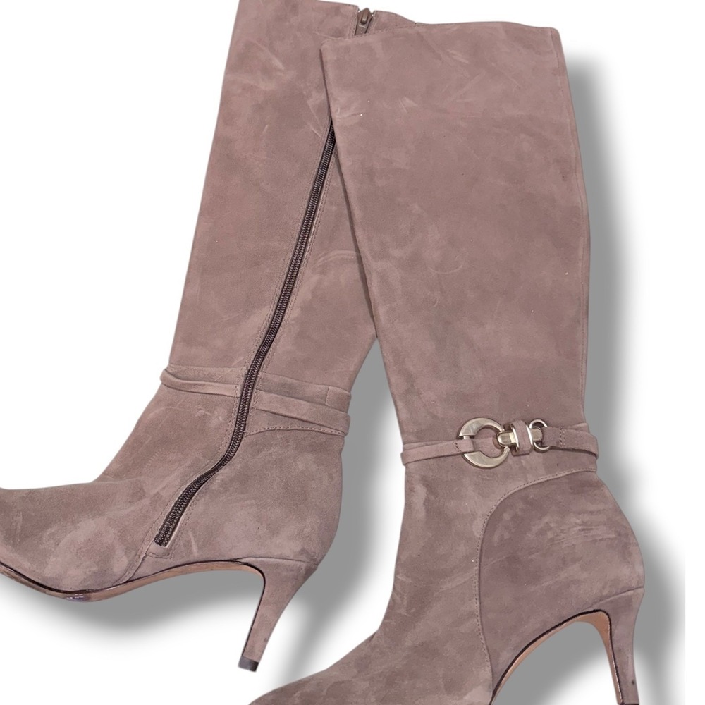 Antonio Melani Taupe Suede Knee High Boots with Gold Buckle Accent Size 6M - Picture 13 of 16